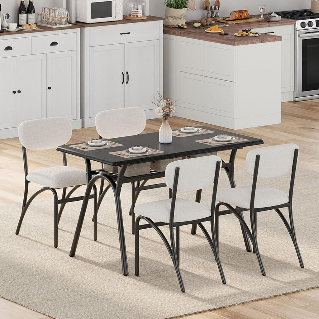 GarveeHome Beige Dining Chairs Set of 4, Boucle Upholstered Kitchen Chair, Modern Dining Chairs with Metal Legs for Living Room, Dining Room, Kitchen,4 Lambswool Fabric Beige Chairs