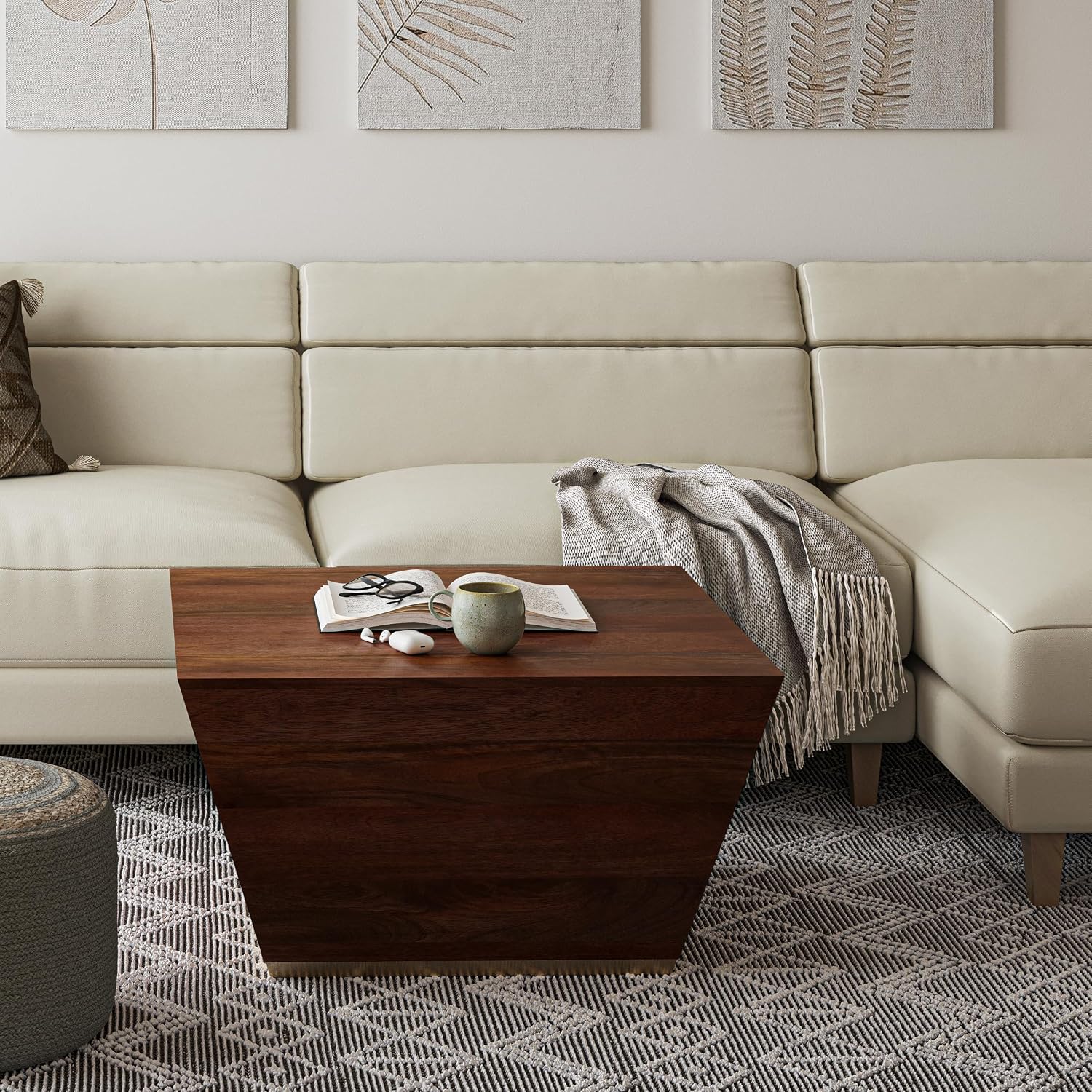 SIMPLIHOME Abba Square Coffee Table - 28 inch Wide Solid Mango Wood Modern Cocktail Table in Cognac Brown, Contemporary Table for Living Room with Low Profile Block Design, Assembled