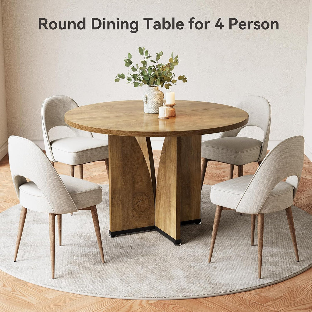 LITTLE TREE 39-Inch Dining Table for 4, Rustic Kitchen Table, Round Dining Table with X-Shaped Stable Pedestal, Farmhouse Dinner Table for Dining Room, Living Room