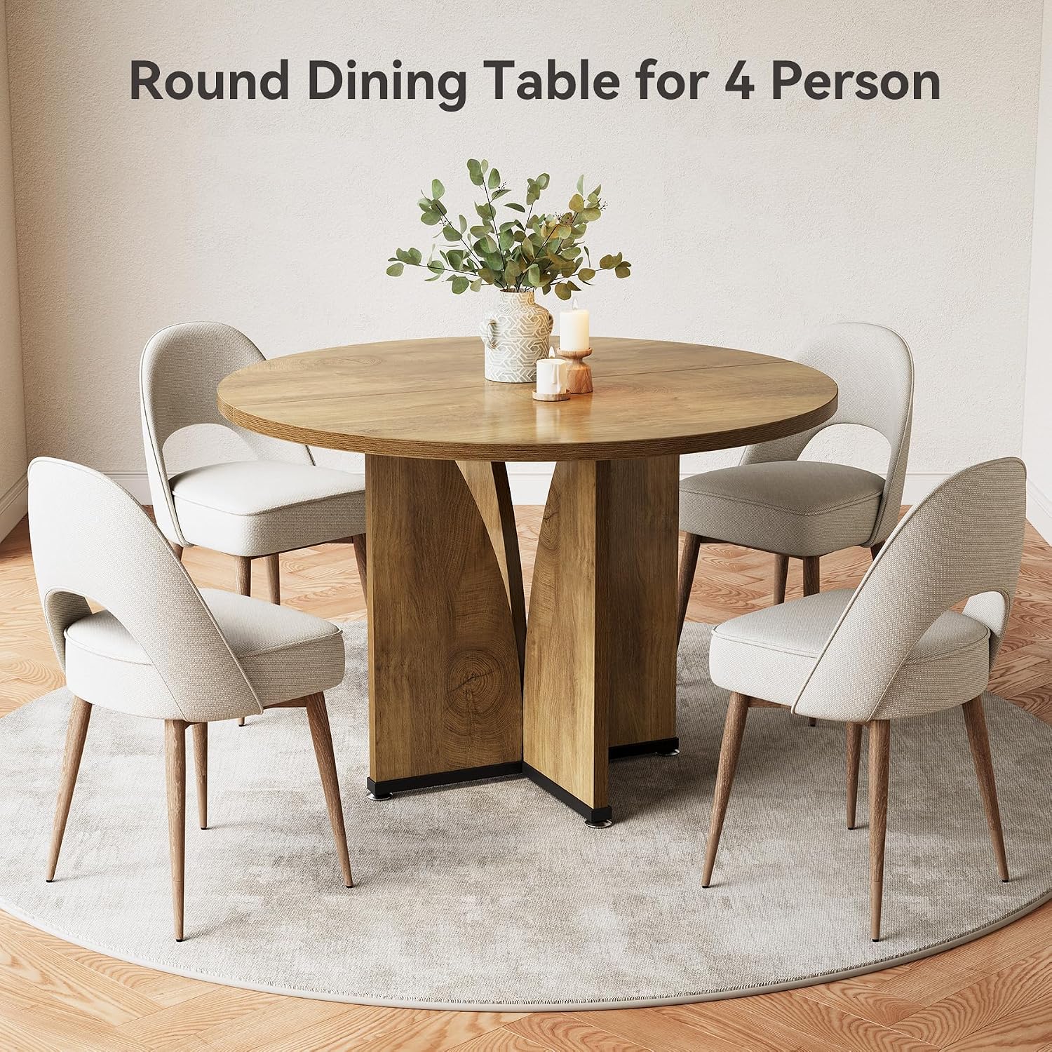 LITTLE TREE 39-Inch Dining Table for 4, Rustic Kitchen Table, Round Dining Table with X-Shaped Stable Pedestal, Farmhouse Dinner Table for Dining Room, Living Room
