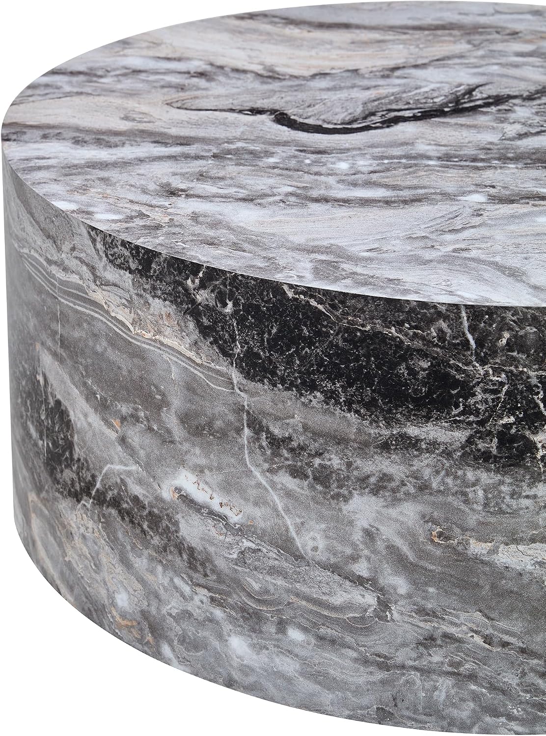 WILLIAMSPACE 27.5' Round Coffee Table for Living Room, Modern Drum Circle Wood Coffee Table, Contemporary Coffee Table Side End Table for Apartment, ø27.5'*12'H (Gray Marble)