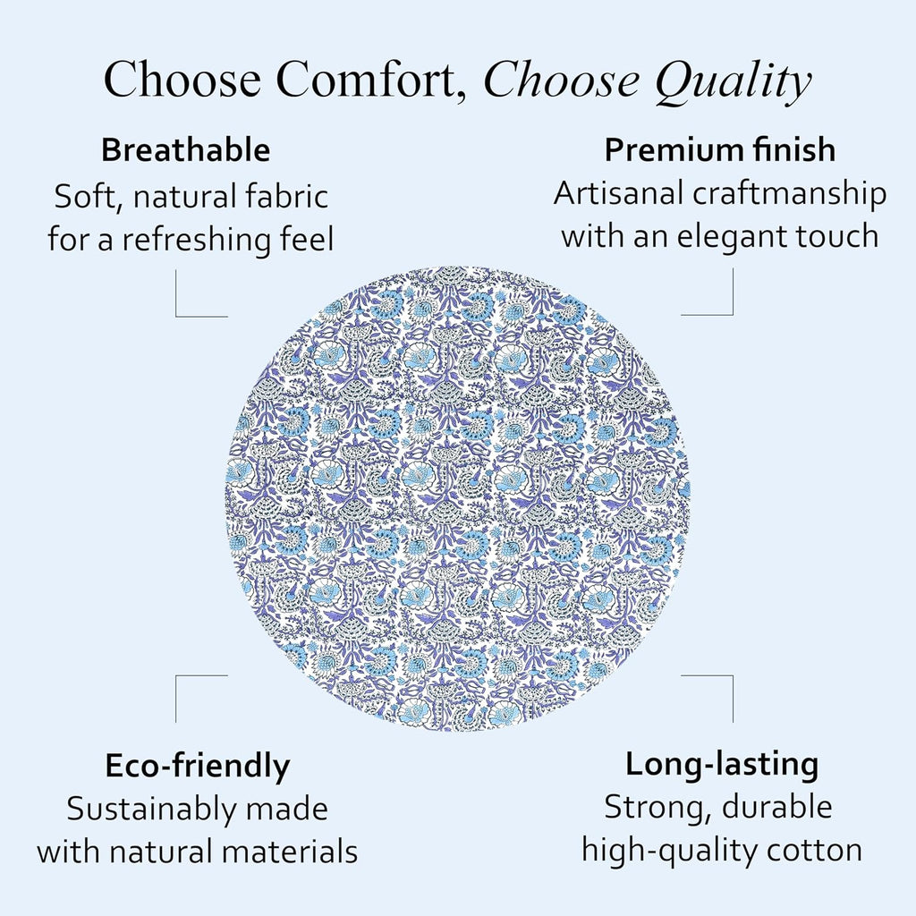 CPC Indigo Blue Block Print Cotton Handmade Round Tablecloth 120 Inch Decorative Table Cover for Home Decor, Dinning, Festive, Wedding, Farmhouse Gift for Spring, Mother's Day