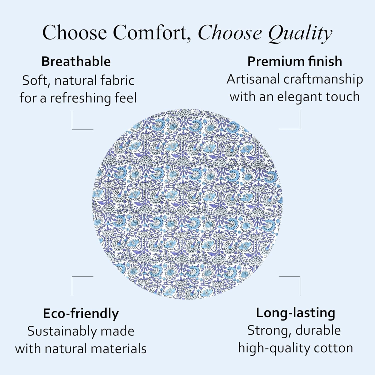 CPC Indigo Blue Block Print Cotton Handmade Round Tablecloth 120 Inch Decorative Table Cover for Home Decor, Dinning, Festive, Wedding, Farmhouse Gift for Spring, Mother's Day