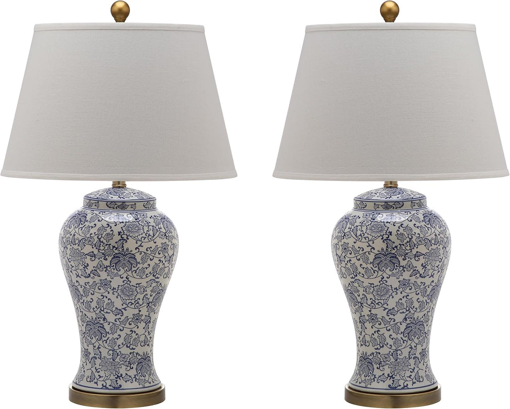 SAFAVIEH Lighting Collection – Spring Blossom Set of 2 Blue & White Floral Chinoiserie Table Lamps, 29-Inch Ceramic Lamps for Bedroom, Living Room, Home Office (LIT4170B-SET2)