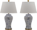 SAFAVIEH Lighting Collection – Spring Blossom Set of 2 Blue & White Floral Chinoiserie Table Lamps, 29-Inch Ceramic Lamps for Bedroom, Living Room, Home Office (LIT4170B-SET2)