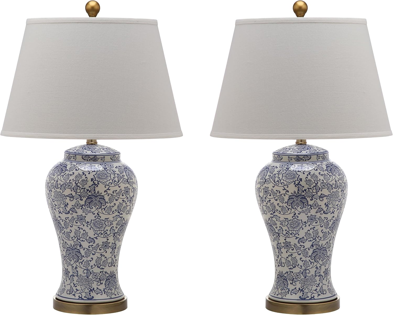 SAFAVIEH Lighting Collection – Spring Blossom Set of 2 Blue & White Floral Chinoiserie Table Lamps, 29-Inch Ceramic Lamps for Bedroom, Living Room, Home Office (LIT4170B-SET2)