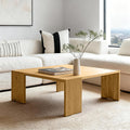 39.37'' Large Square Coffee Table, Solid Ash Wood Coffee Table Accent Table for Living Room, Modern Side Table with Soft Padded Feet and Textured Legs, Natural Wood Color