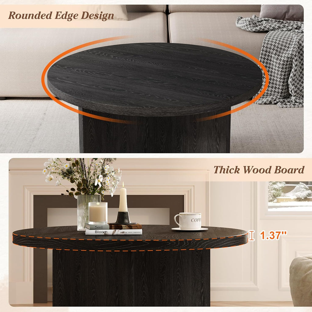 Luoxiao 31.5' Black Round Coffee Table Modern Circle Center Table for Living Room, Space-Saving Wood Accent Table for Apartments, Study, with Adjustable Feet Pads, Easy Assembly