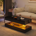 47.2' Modern High Glossy LED Coffee Table with 2 Sliding Storage Drawers, Black Living Room Tables for Living Rooms,Dining Room,Bedroom Home Office,APP LED Lights(Black)