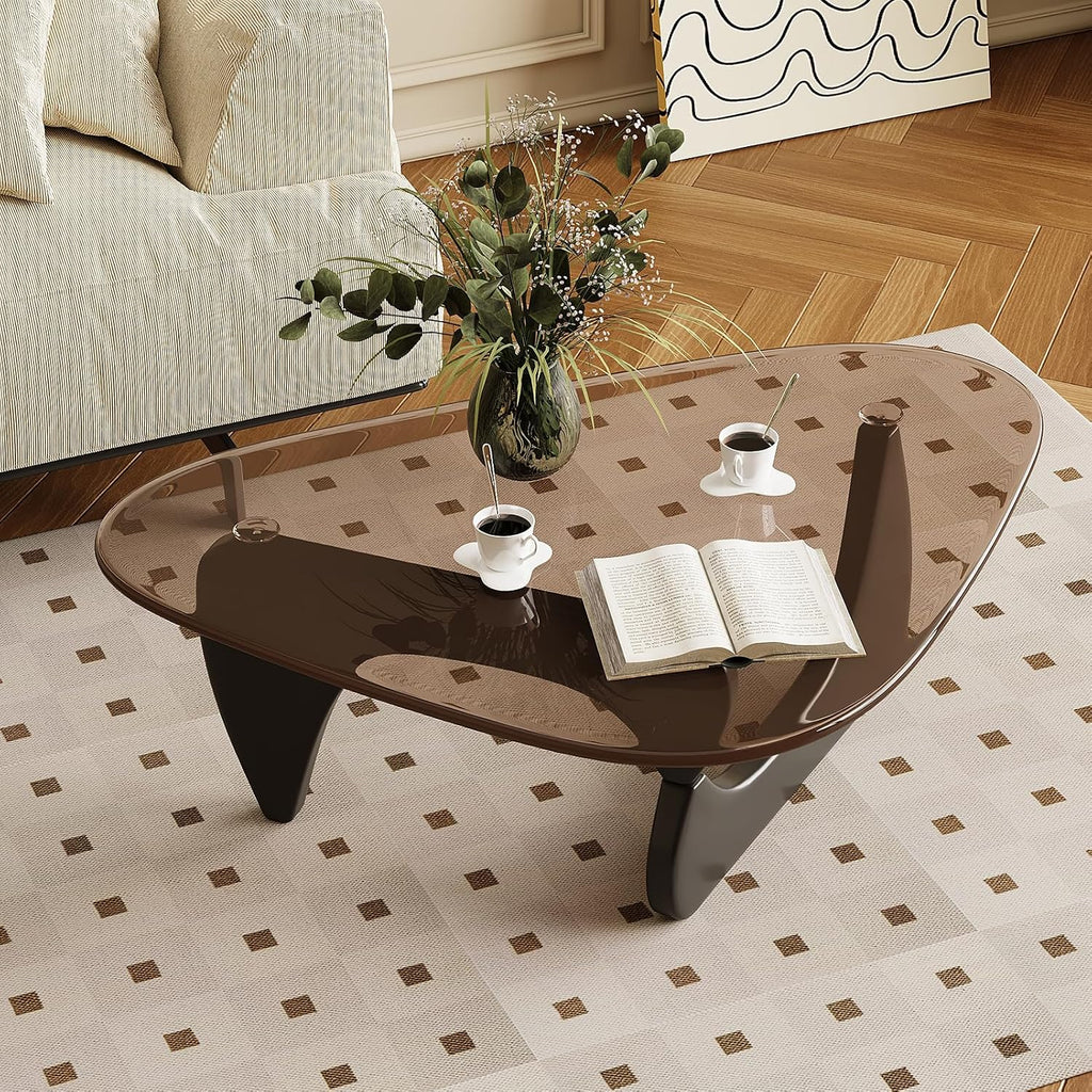 Coffee Table for Living Room Mid Century Modern Center Table with Glass Top and Wood, 36 Inch, Black Brown