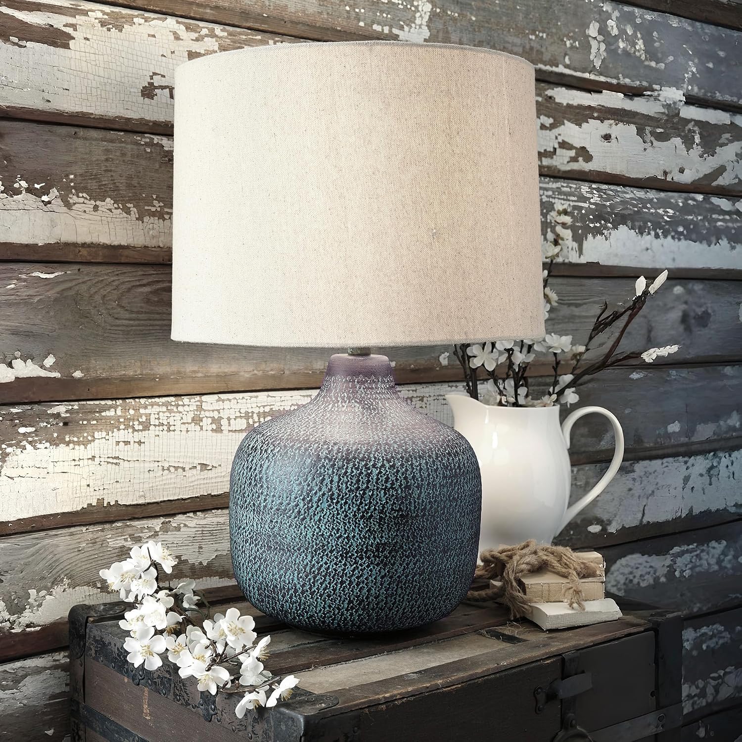 Signature Design by Ashley Malthace 24.5' Metal Accent Table Lamp, Beige, Copper, Blue & Bronze