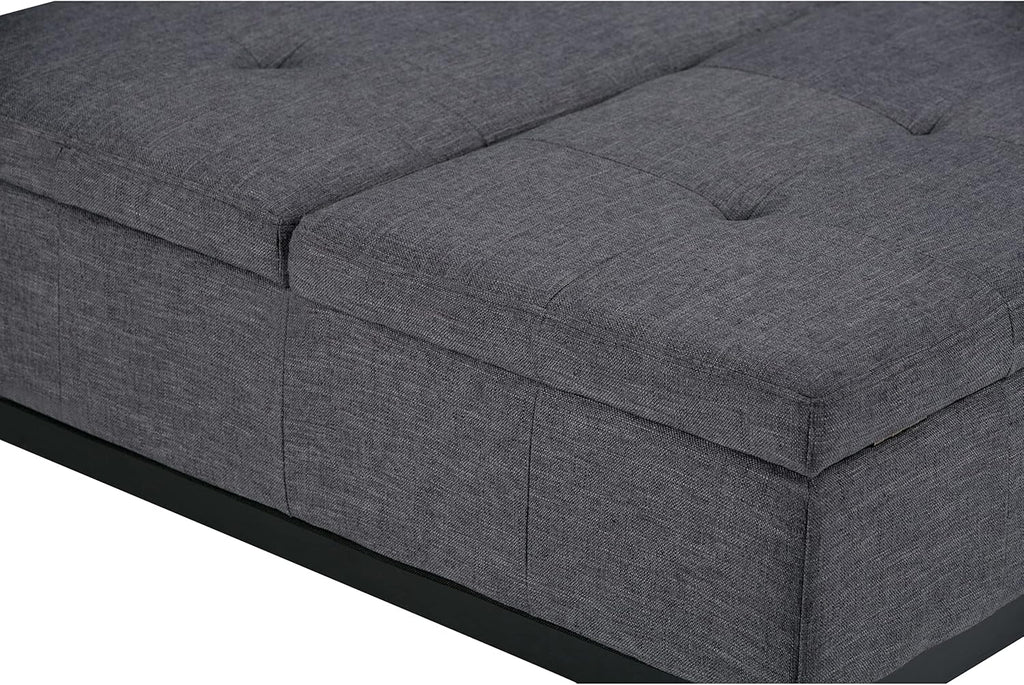 SIMPLIHOME Dover 36 inch Wide Contemporary Square Coffee Table Storage Ottoman in Slate Grey Linen Look Fabric, Assembled, For the Living Room and Bedroom