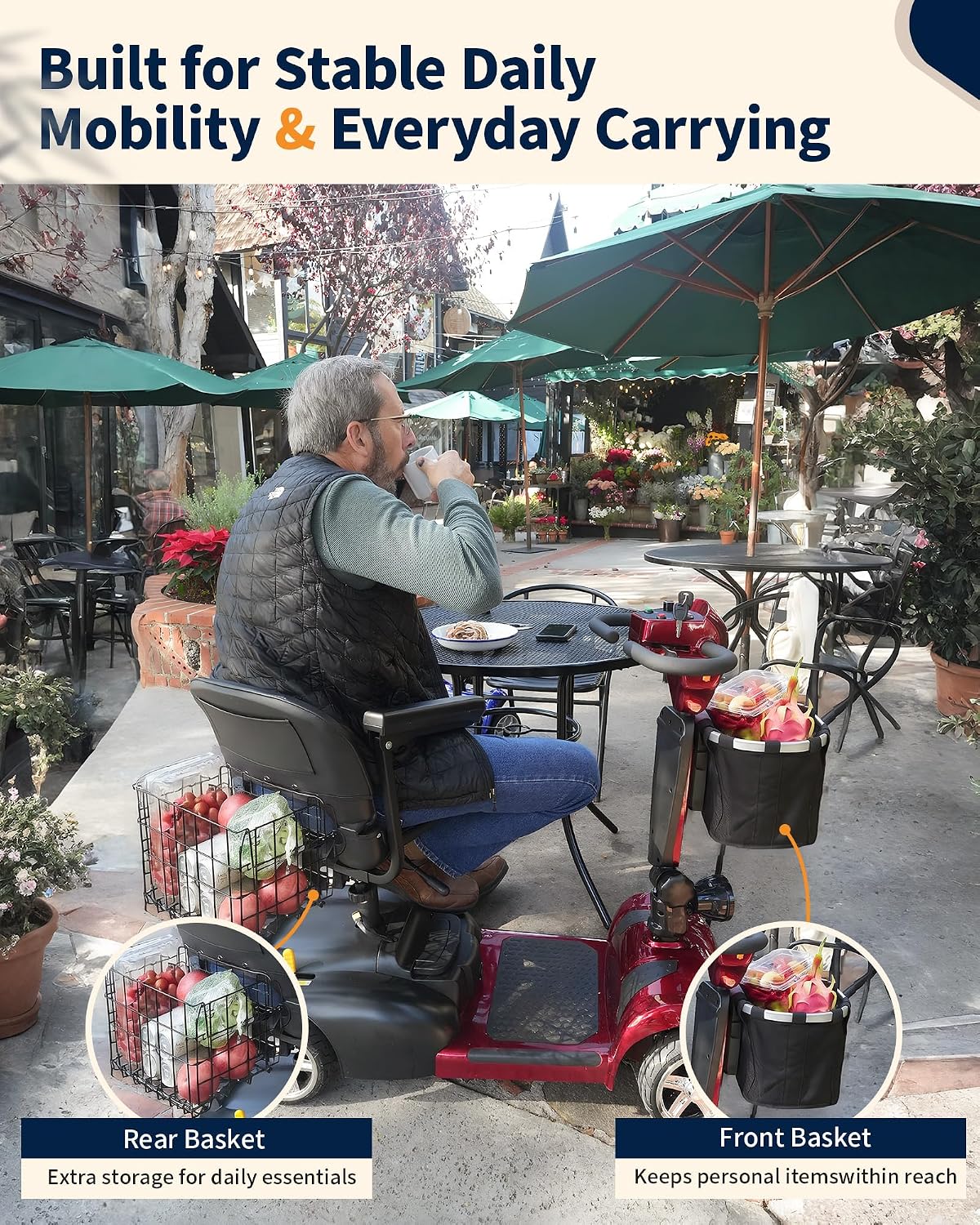 Ecomobi 20-45 Miles Mobility Scooter for Seniors & Adults, 4 Wheel Motorized Mobility Scooter for Travel, Removable Lithium Battery, 350W Motor, Dual Baskets, 300 lb Capacity, GPS Tracker,Red,40ah