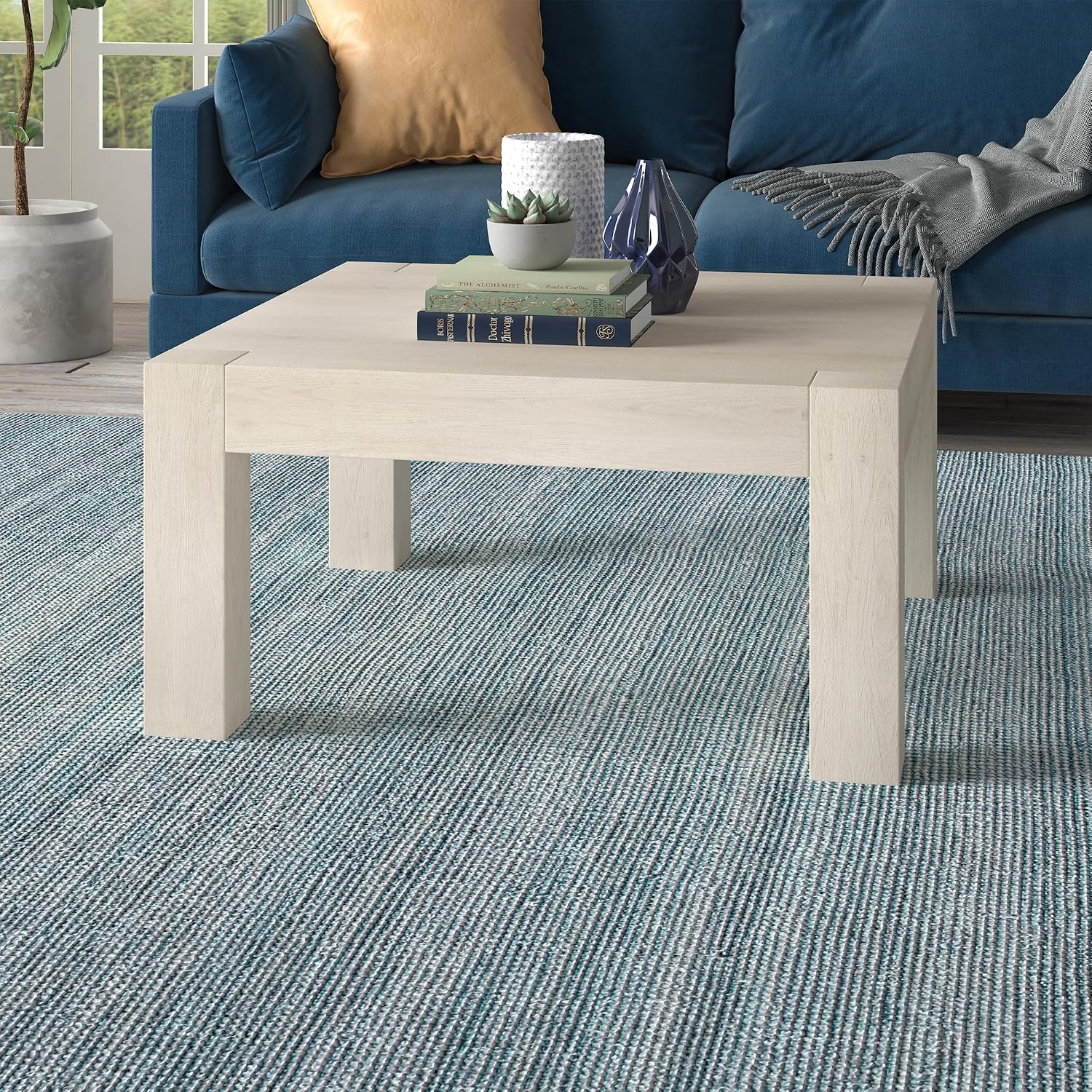 Henn&Hart 34' Square Coffee Table with Wood Top for Living Room, Family Room, Office, or Apartment, Beech White