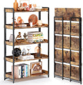4NM Extra Wdie No Assembly Folding Bookshelf, 64.3' H x 30.9' W, 5 Tier Collapsible Book Shelf Bookcase Foldable Shelves for Bedroom Living Room Home Office - Rustic Brown & Black
