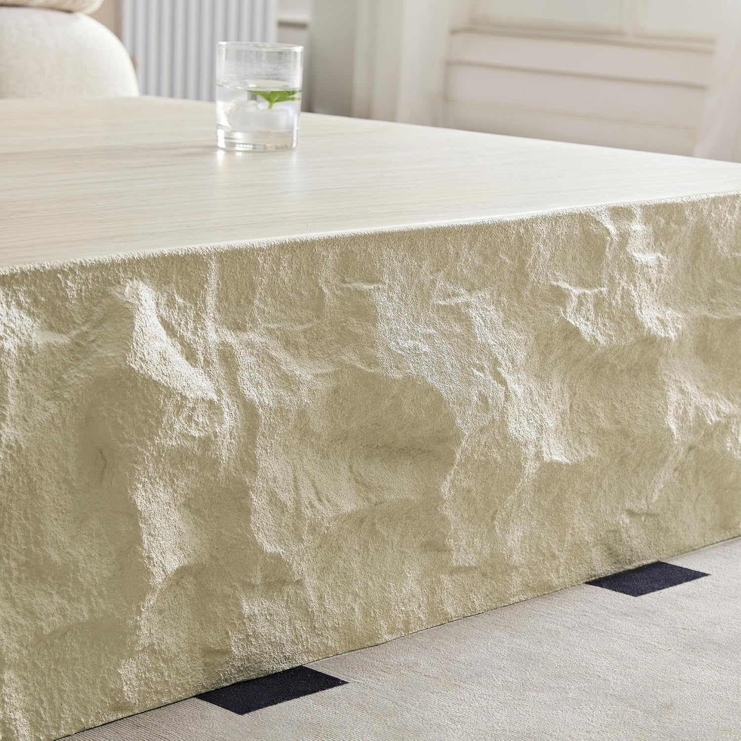 35.43' Marble Travertine Pattern Square Coffee Table for Living Room, Modern Minimalist Center Side End Table for Living Room, Apartment, Office, Marble Stone Shape, No Need Assembly
