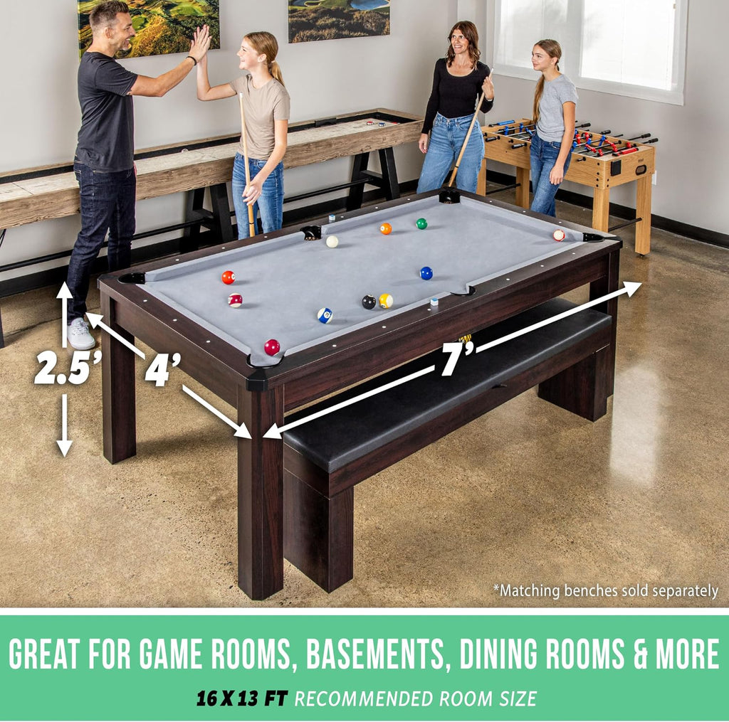 GoSports 3 in 1 Pool, Dining, & Table Tennis Combo Table and Storage Benches - 7 ft or 8 ft - Convertible Billiards and Table Tennis with Accessories