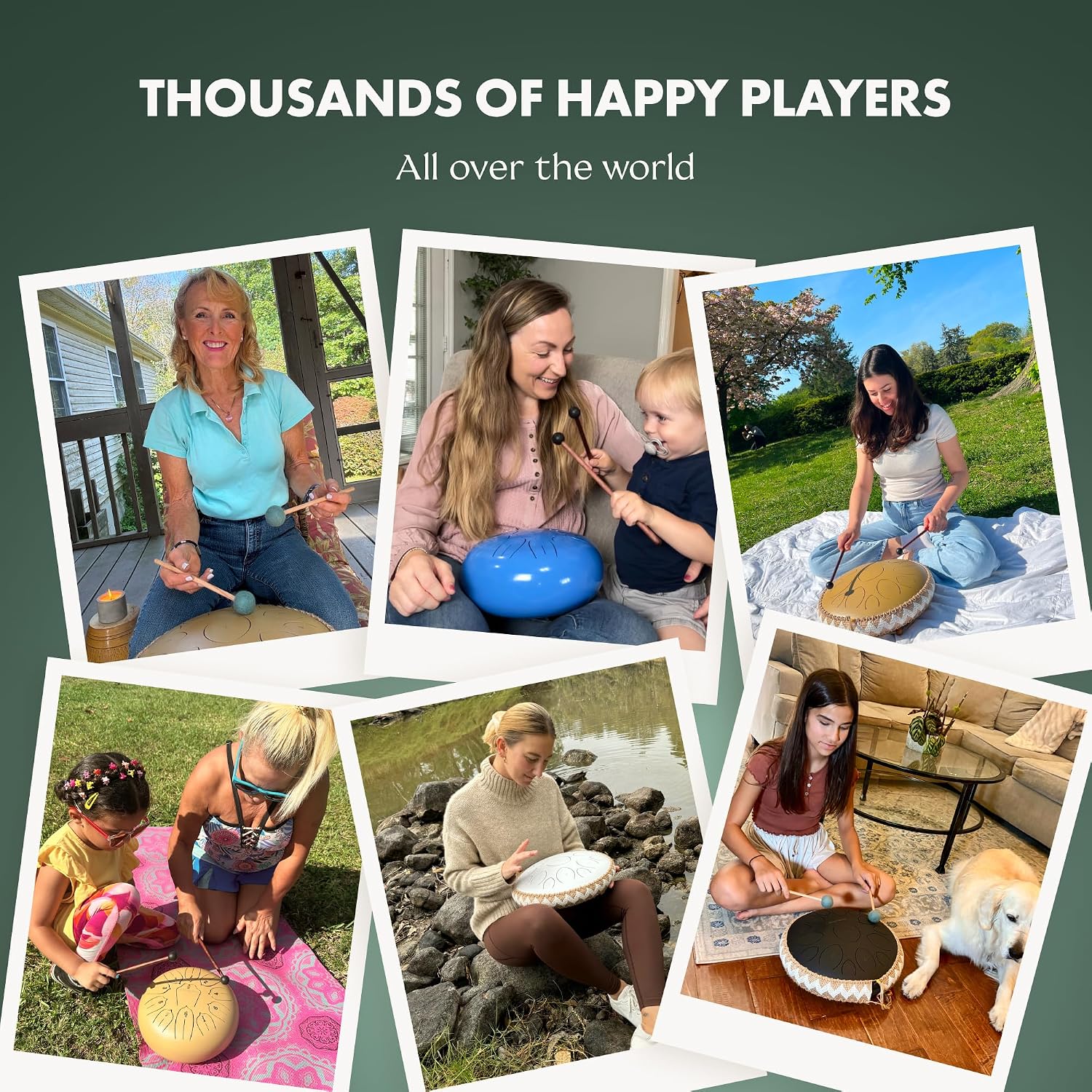 Panda Drum Pro (White) | Steel Tongue Handpan with Music Book, Mallets, Carrying Bag & Finger Picks | 15 inch, 432 Hz | Rain Drum for Inside & Outside | Calming Musical Instrument for Adults & Kids