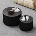 Round Coffee Table Set of 2 Modern Nesting Coffee Tables Wooden Drum Coffee Tables with Non-Slip Feet, Circle Nesting Tables End Table for Living Room Office, No Assembly (Black 18.9'+14.96')
