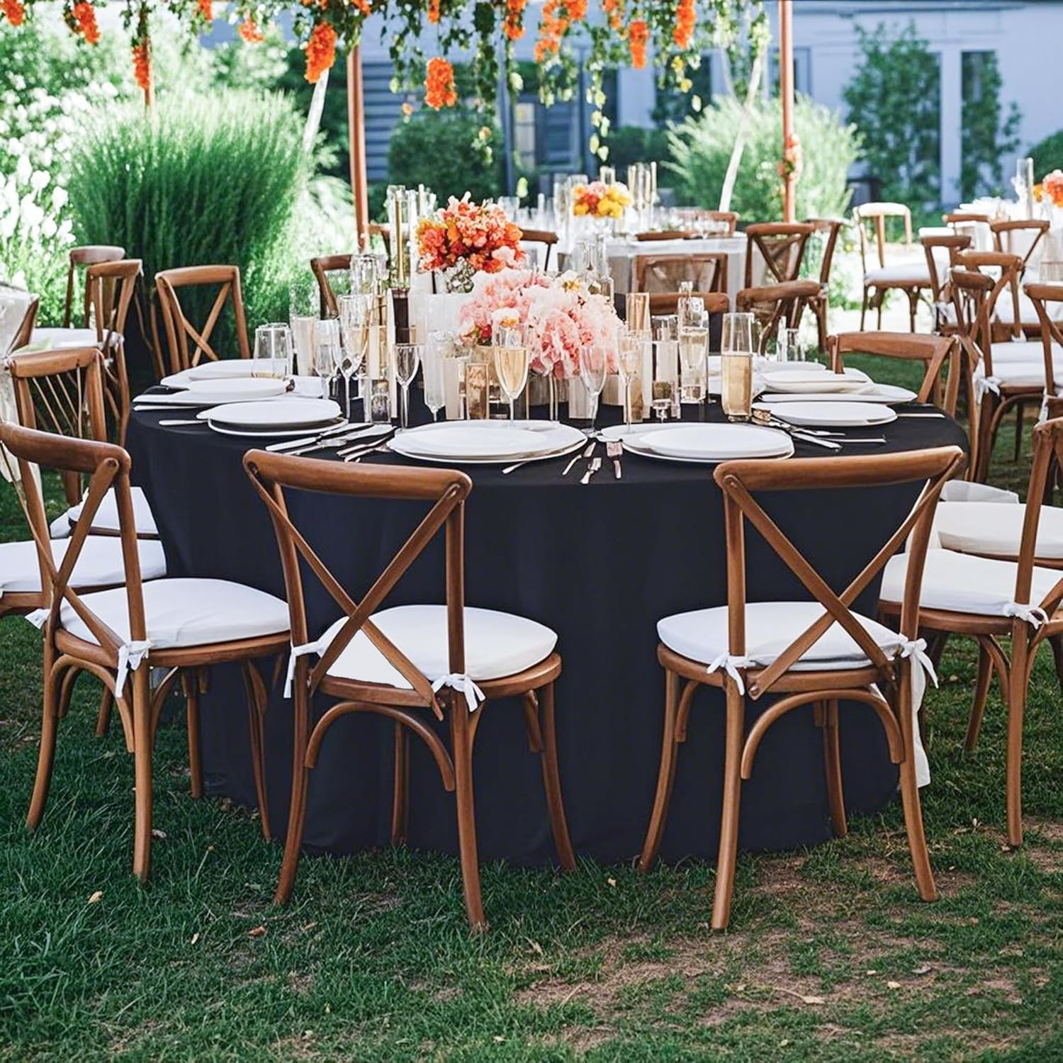 WJWHQ 10 Pack Black Round Spandex Tablecloths for 60in Tables, 120Inch Stretchy Fitted 5FT Round Table Clothes,Wrinkle Free Table Cover with Skirt for Wedding Party Dining Banquet