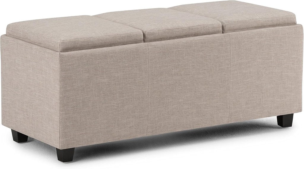 SIMPLIHOME Avalon Storage Ottoman - 42 inch Wide Upholstered Linen Look Fabric Rectangular Flip-Top Ottoman in Natural, Contemporary Coffee Table Ottoman for Living Room with Hidden Storage