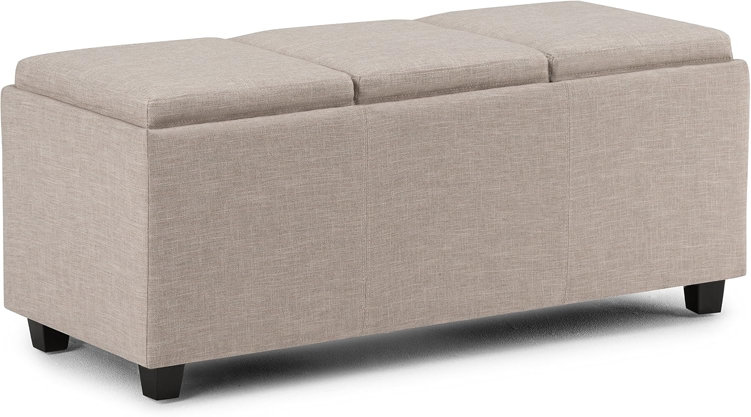 SIMPLIHOME Avalon Storage Ottoman - 42 inch Wide Upholstered Linen Look Fabric Rectangular Flip-Top Ottoman in Natural, Contemporary Coffee Table Ottoman for Living Room with Hidden Storage