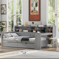 Wooden Twin Size Daybed with Storage Drawers and Shelves Corner Bed Frame with Desk - Grey