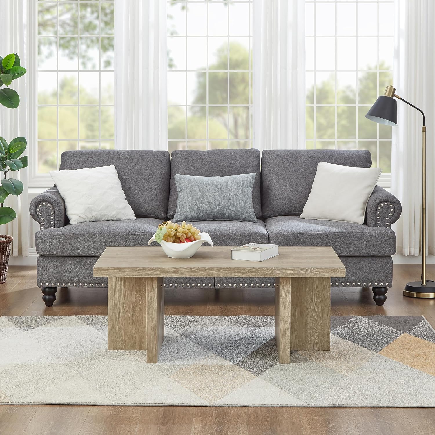 Roundhill Furniture Mchome 3-Piece Coffee Table Set, Coffee Table and Two End Tables, Oak Finish