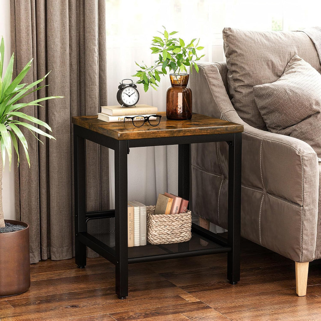 Recaceik 3-Piece Living Room Coffee Table Set, Industrial Coffee Table with 2 Square End Side Tables, Modern Living Room Table Set with Metal Frame for Apartment Home Office (Rustic Brown)