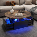 HedoAjim 31.5' Round Coffee Table for Living Room, LED Modern Living Room Table with Storage, Square Acrylic Coffee Tables with 2 Sliding Drawers, Wood Center Table for Reception Dinning Room, Rustic