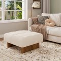 Christopher Knight Home Yvone Modern Upholstered Ottoman Coffee Table, Wooden Square Ottoman Foot Rest, Multipurpose Foot Stools Ottoman, Comfy Living Room Sofa Extra Seat, Beige+Brown