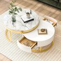 Modern Round Nesting Coffee Table with Drawers for Living Room for Living Room in White