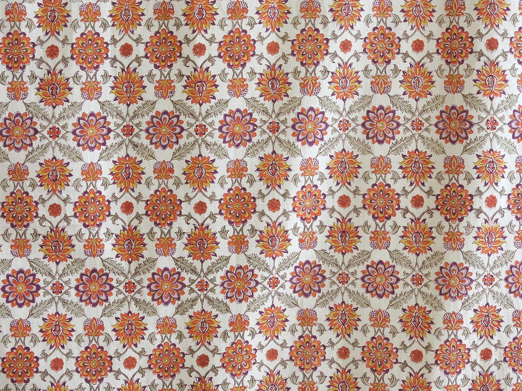 Saffron Marigold Rectangle Hand Block Printed Tablecloth - Orange Blossom Luxurious 100% Cotton, Washable, for Home Decor, Kitchen, Coffee Or Dining Table 70 x 120 Inches