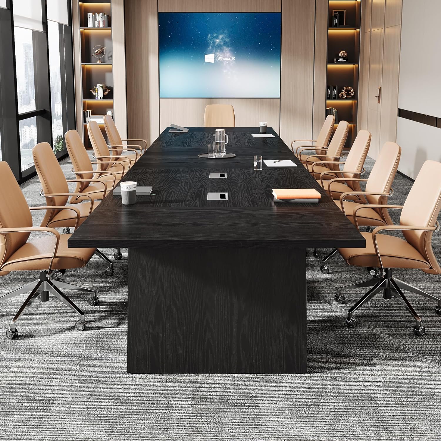 Tribesigns 8ft Conference Table, Large Meeting Table for 8-10 People, Business Seminar Furniture for Office Conference Room (1, Black)