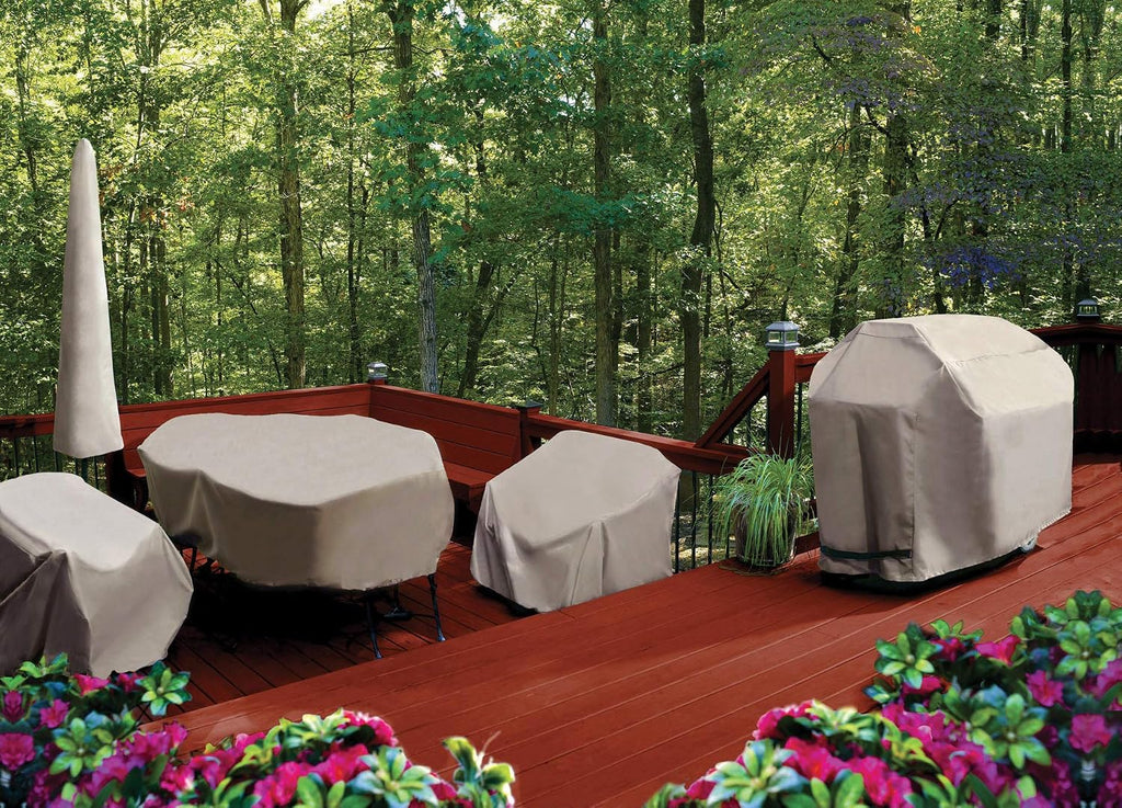 Home and Garden 2D-PF144845 Oval and Rectangle Table Set Cover with Level 4 UV Protection, 144-Inch, Khaki