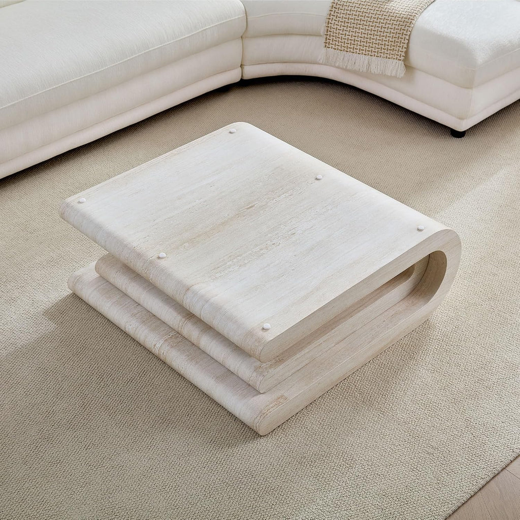 Coffee Tables for Living Room, Faux Mars Pattern Pedestal Coffee Tables Mid Century Modern Minimalist Side Tables Travertine Stone Pattern Accent End Table for Apartment, Fibgerglass