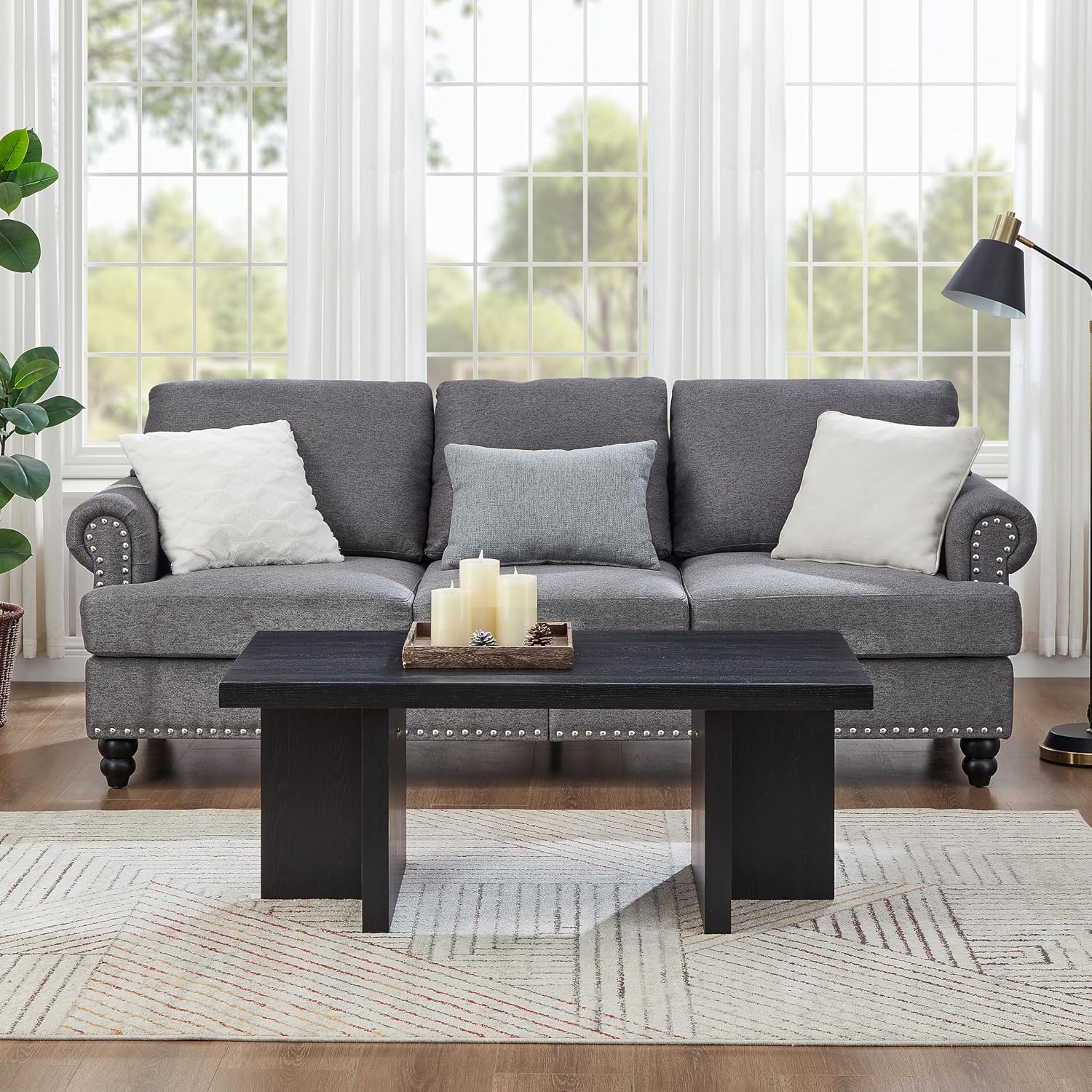 Roundhill Furniture Mchome 3-Piece Coffee Table Set, Coffee Table and Two End Tables, Black Finish