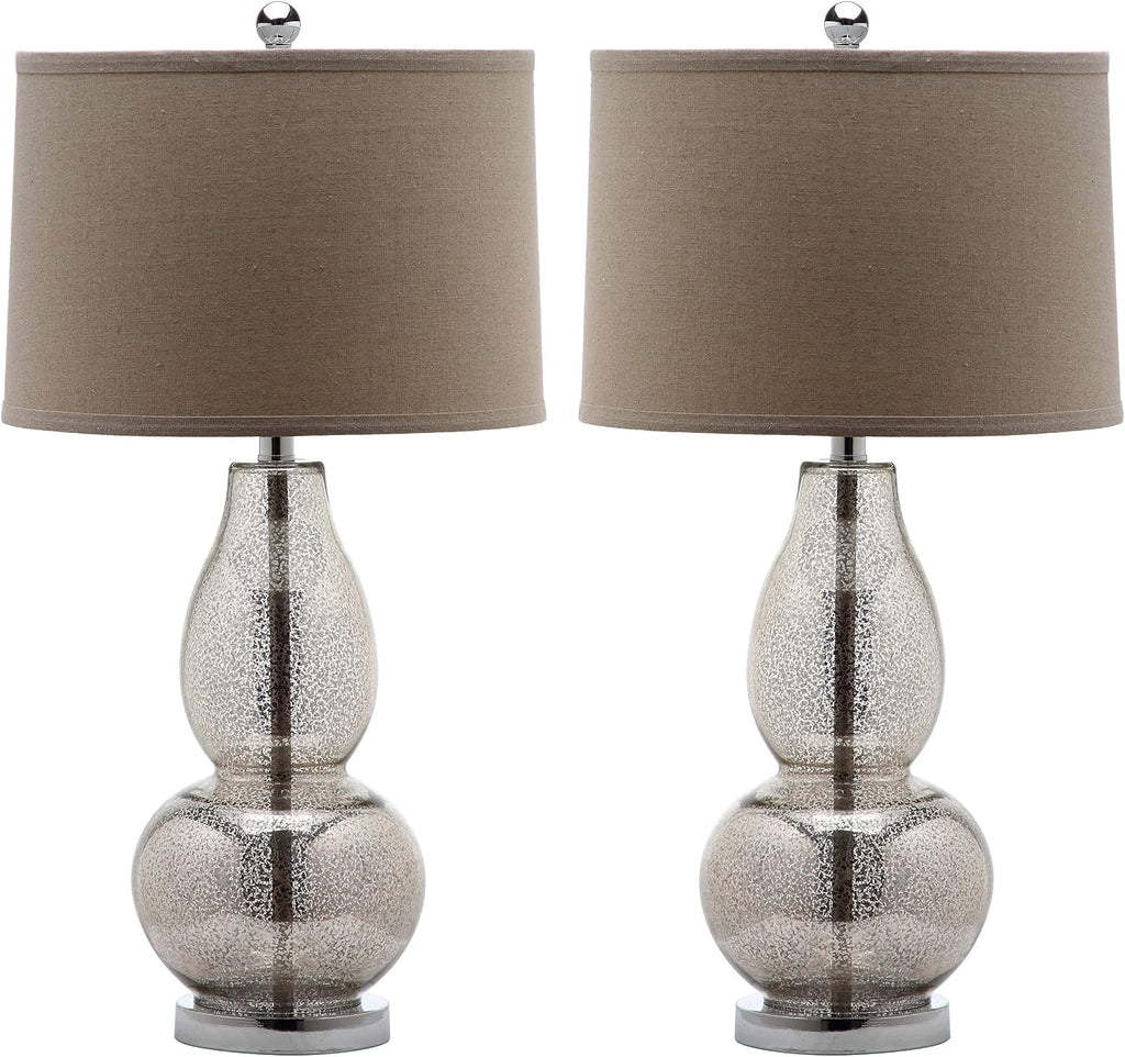 SAFAVIEH Lighting Collection Mercurio Antique Silver/ Wheat Brown Shade 29-inch Bedroom Living Room Home Office Desk Nightstand Table Lamp Set of 2 (LED Bulbs Included)