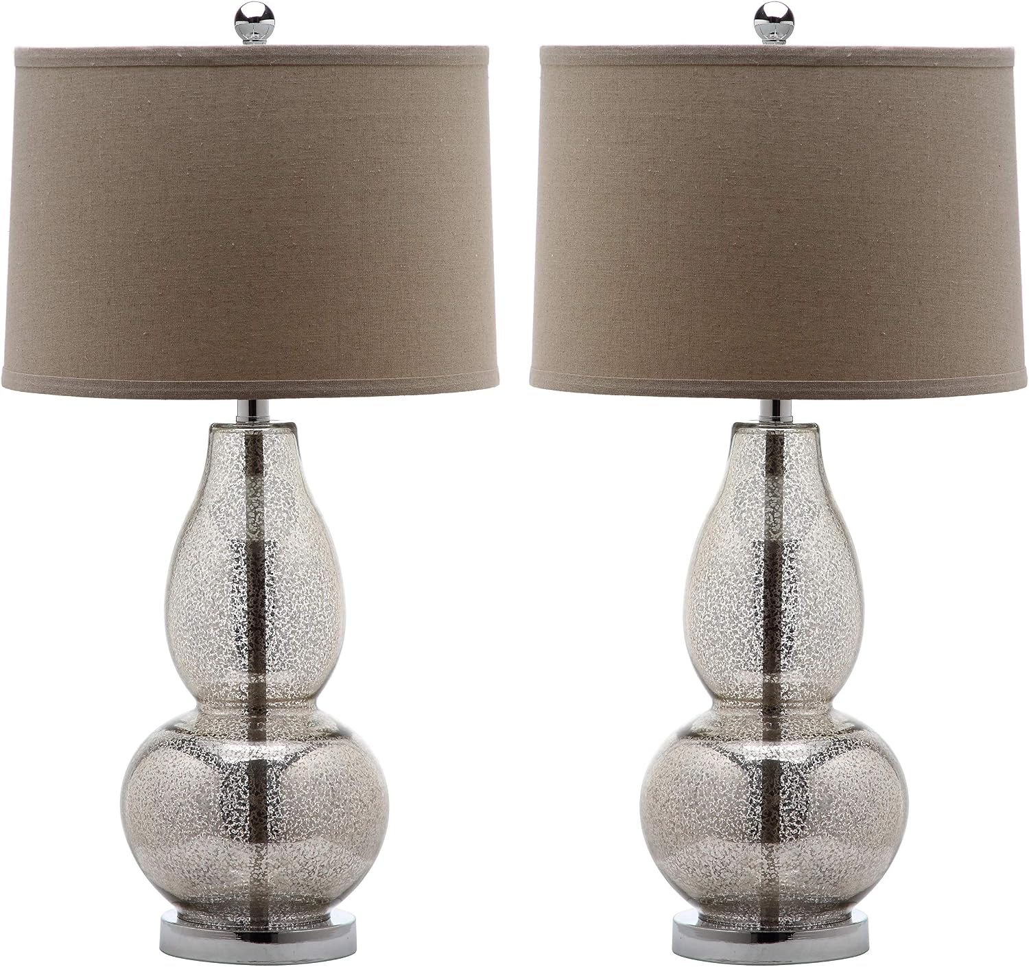 SAFAVIEH Lighting Collection Mercurio Antique Silver/ Wheat Brown Shade 29-inch Bedroom Living Room Home Office Desk Nightstand Table Lamp Set of 2 (LED Bulbs Included)