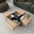 Merax Modern Square Coffee Table with 4 Hidden Storage Compartments, UV High-Gloss Design for Living Room, Brown