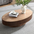 Walnut Oval Coffee Table - Modern Wood Coffee Table for Living Room, Contemporary Circle Fluted Drum Design, Easy Assembly (43.7'' x 24.8'' x 13.38'')