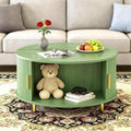 DHH Round Coffee Table, 31.5' Mid Century Modern Coffee Table with 360° Sliding Tambour Door, Fluted Accent Table with Storage Adjustable Footpads for Living Room (Green)