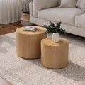 Nesting Coffee Table Set of 2, Modern Round Coffee Table, Wooden Circle Accent Tables for Small Spaces Living Room Bedroom Balcony Office Drum Side Table, Natural Wood