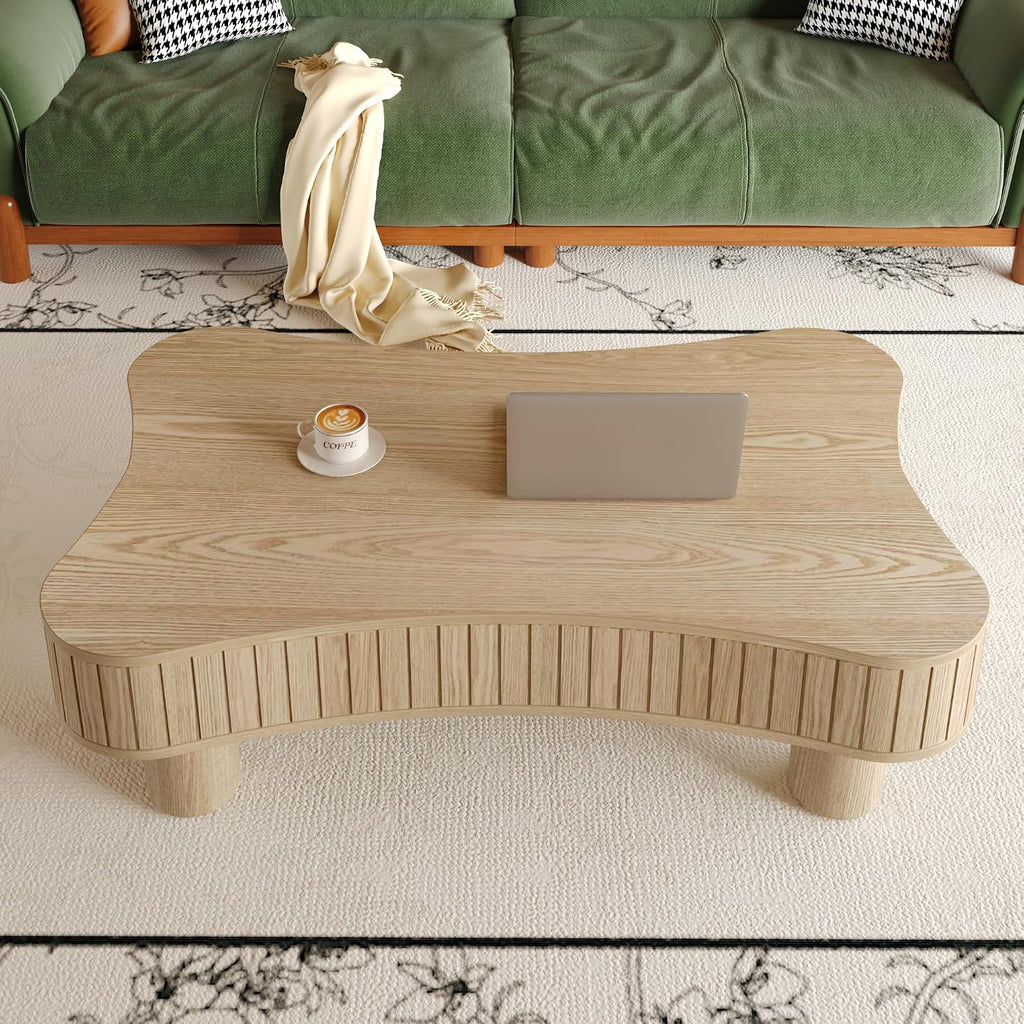 Unique Cloud Coffee Table with Lifting Top Low Coffee Table with Storage Farmhouse Country Rustic Wooden Coffee Tables Cute Irregular Center Tables for Living Room 42.52'' Natural Wood
