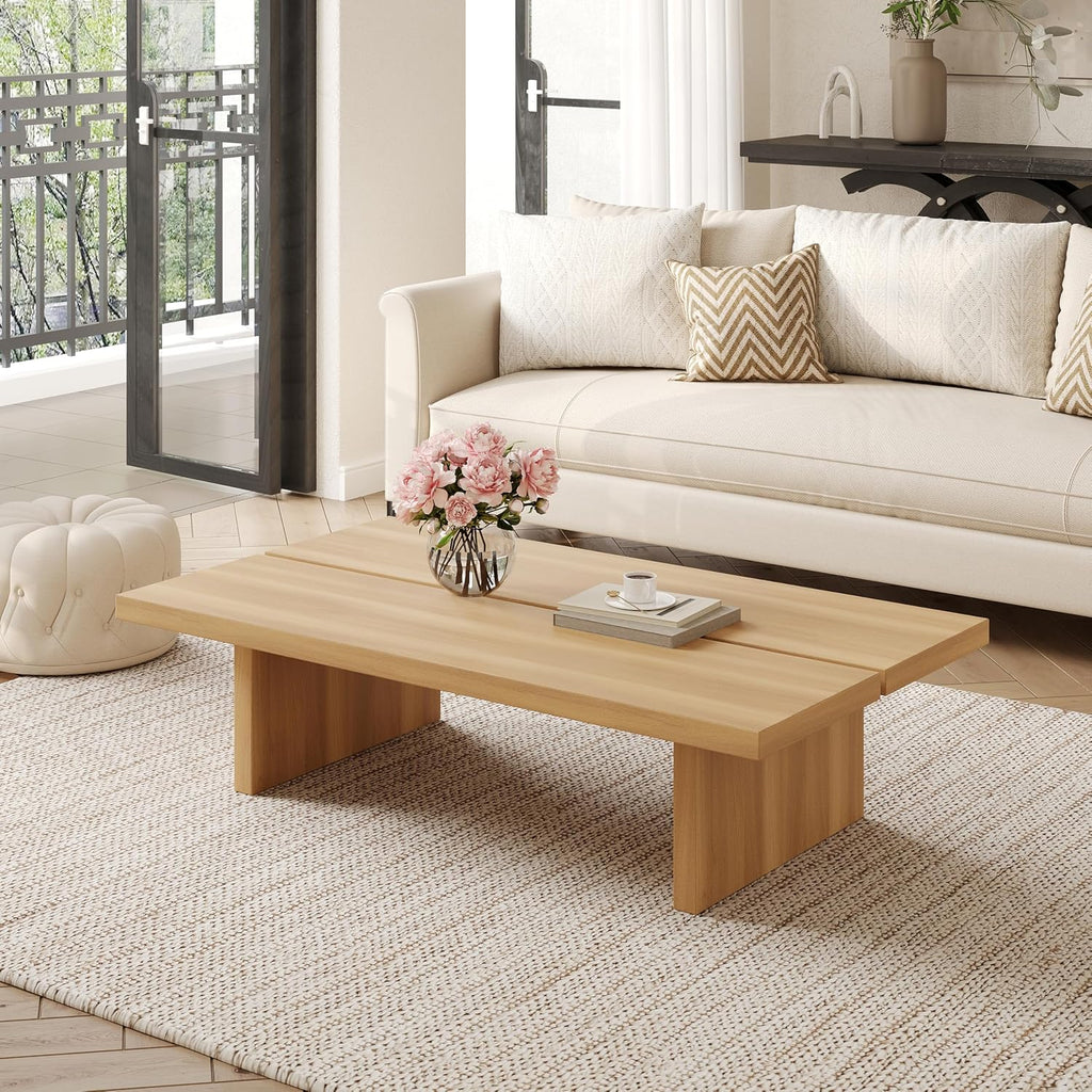 47' Rectangle Wood Coffee Table for Living Room - Minimalist Modern Coffee Tables for Living Room, Japanese Tea Table, Low Profile Center Table for Home & Office (Natural Wood Color)