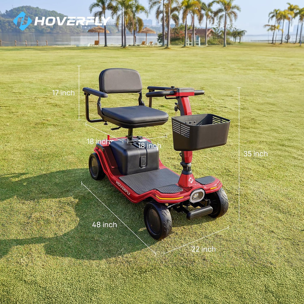 Hoverfly T5 Mobility Scooter for Seniors, Max 16.8-Mile Range & 5 mph, 3-Position Seat & Anti-slip Rear Wheel, Removed Battery & Quick Fold Design, Solid 9' Tire &330 lb Capacity, Ease of Assembly Red