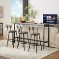 Elevon Long Bar Table Set with 3 PU Upholstered Bar Stools, Dining Table and Chair Sets, Industrial Tall Coffee Table and Back Chair for Kitchen, Living Room, Party Room, Small Space, Pub, Gray