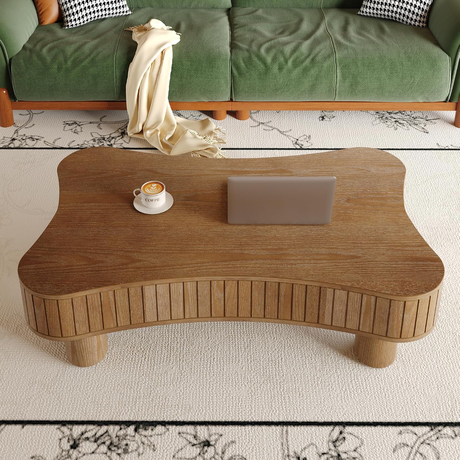 Irregular Coffee Table with Storage Cloud Coffee Table with Lifting Top Mid Century Modern Coffee Tables Smart Low Center Tables for Living Room 42.52'' Dark Walnut