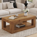 LKTART 39.37' Coffee Table with Storage, 2-Tier Mid Century Rectangular Accent Table with Thick Tabletop, Rustic Style Cocktail, Center Table for Living Room, Office, Apartment (Natural Wood)