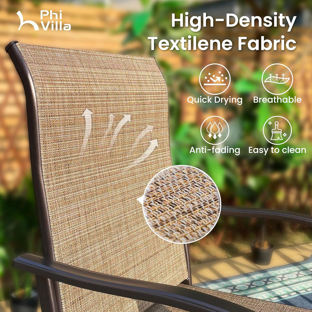 PHI VILLA 3 PCS Patio Swivel Bar Sets Textilene High Bistro Sets with 2 Outdoor Bar Stools and 1 Square Bar Table, Brown